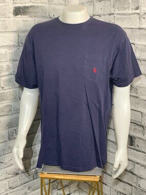 Vintage Polo Ralph Lauren Pocket T-Shirt Mens XL Navy Cotton Red Pony 90s Preppy